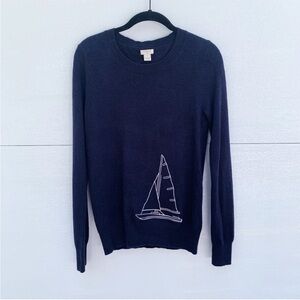 J. Crew Navy Scoop Neck Sweater with Sailboat S